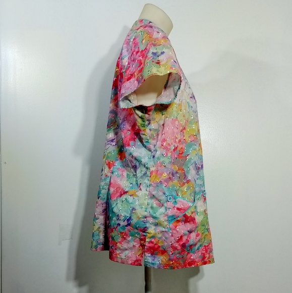 Elan by Barco Pink Blue Embroidered Pocketed Scrub Top Sz Lg - Picture 5 of 5